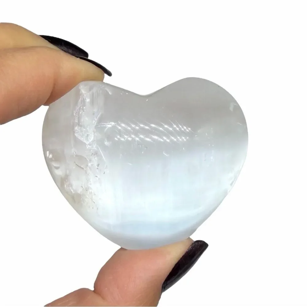 Selenite Heart Shaped Crystal Natural Stone Satin Spar Carved Carving Gift - Picture 1 of 7